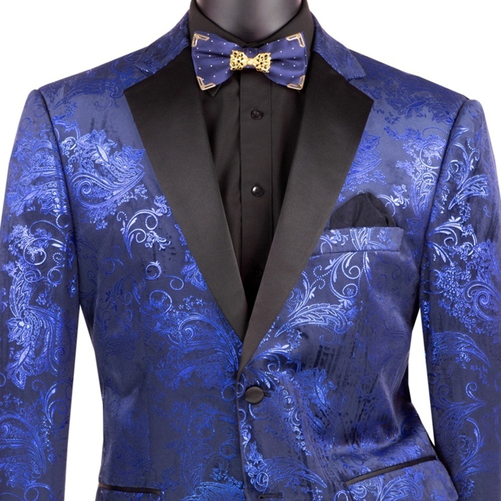 VINCI Men's Paisley Embossed Tuxedo Dinner Jacket 4XL 50 Royal NWT
